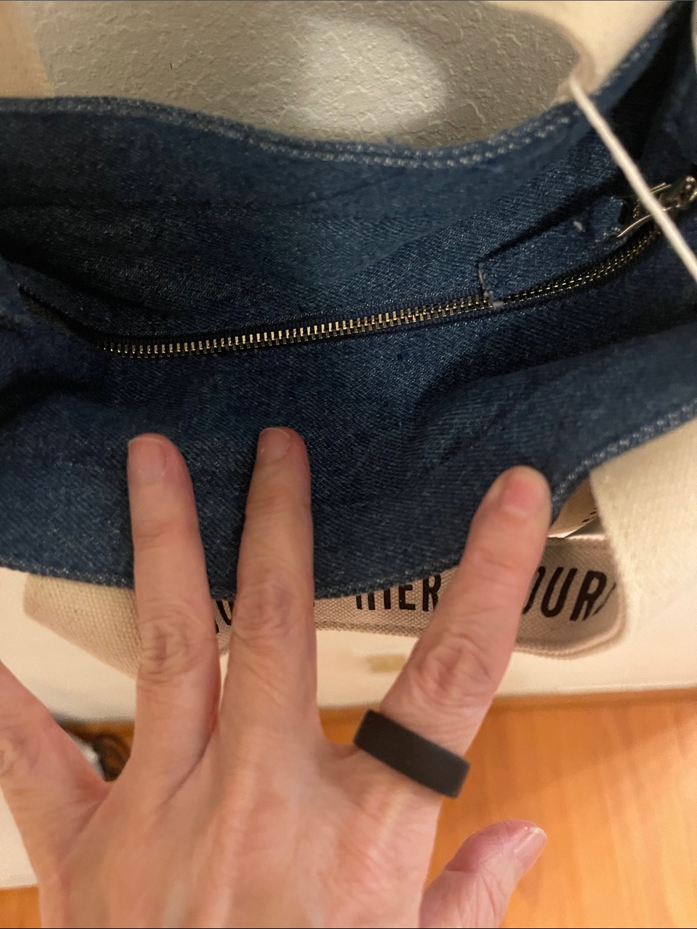 NWT Sezane Blue Denim Mini Tote with Natural Canvas removable Straps - Picture 3 of 5